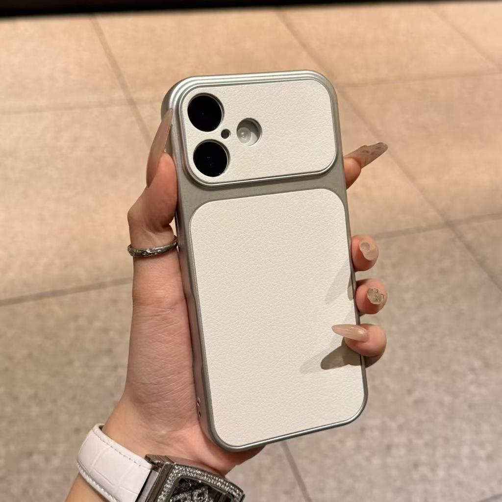 Premium Large Window Lambskin Mobile Phone Case for iPhone17Pro Apple 16 All-inclusive Leather Corning Case
