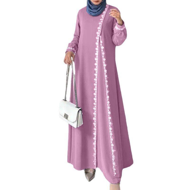 Muslim Women's Lace Robe Dress Fashion Long Sleeve Vest Women's Spring Casual Dress