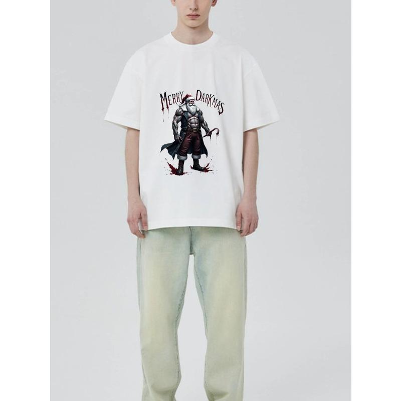 Black T-Shirt with Dark Santa Claus and Merry Darkness Print for Halloween and Christmas