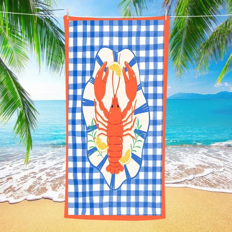 Hummer Strandtuch Rosa Grün Kariert Meeresfrüchte Buchstaben Mikrofaser Schnelltrocknend Übergröße Sommer Pool Urlaub Reise Badetuch Geschenk
