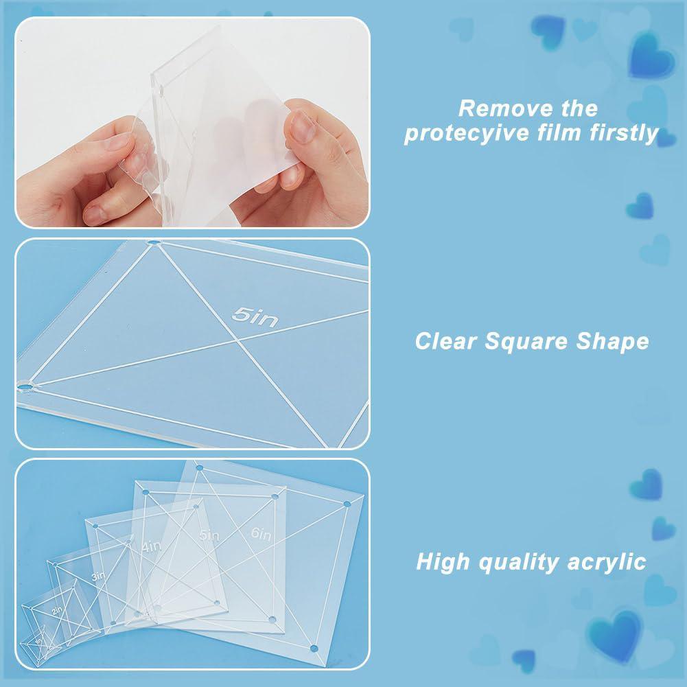 6 Piece Square-Quilting Templates Acrylic Patchworks Cutting Rulers Set Precision-Patchworks High-Visibility Sewing Guides Ruler