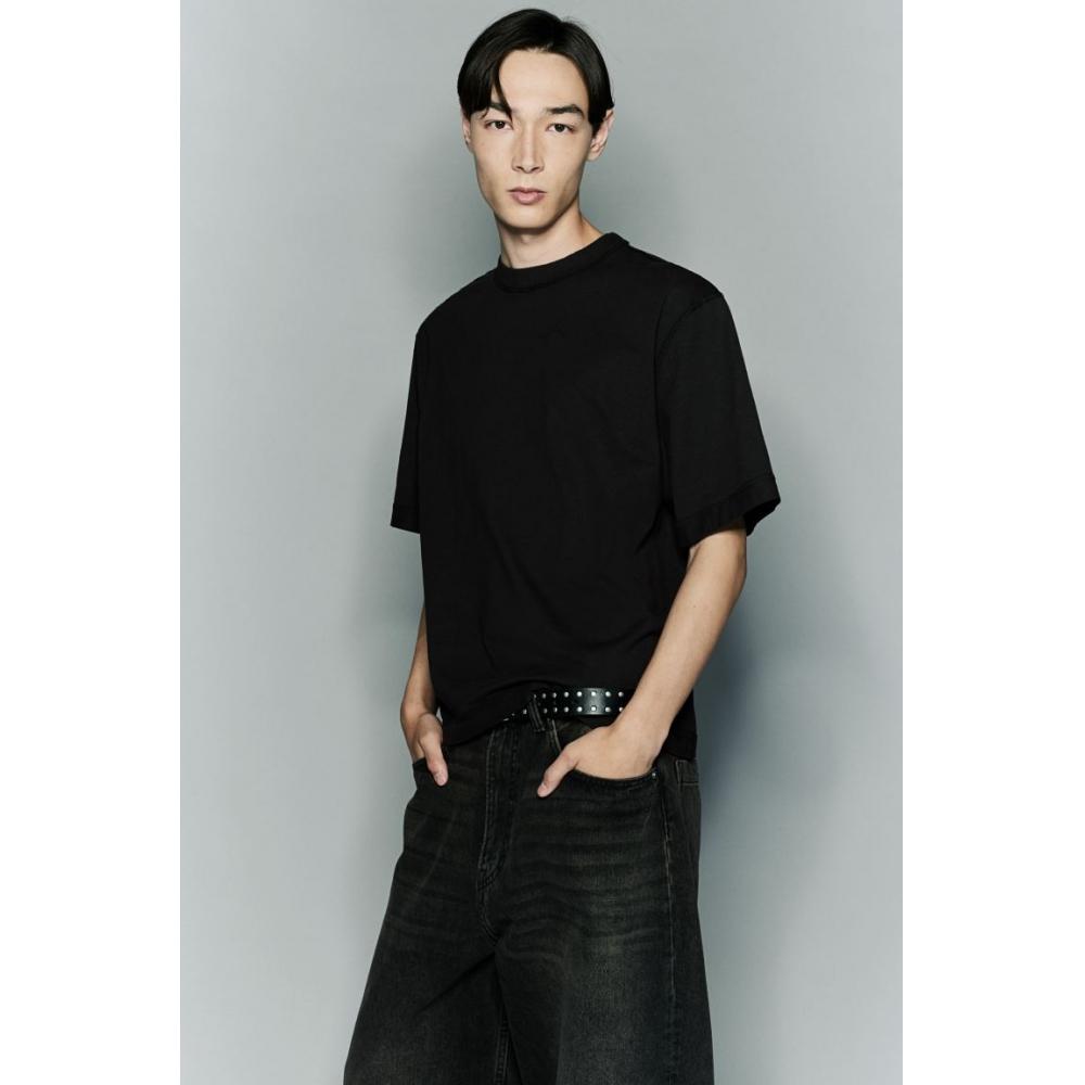 H M Boxy FiT wasHed T sHirT Black