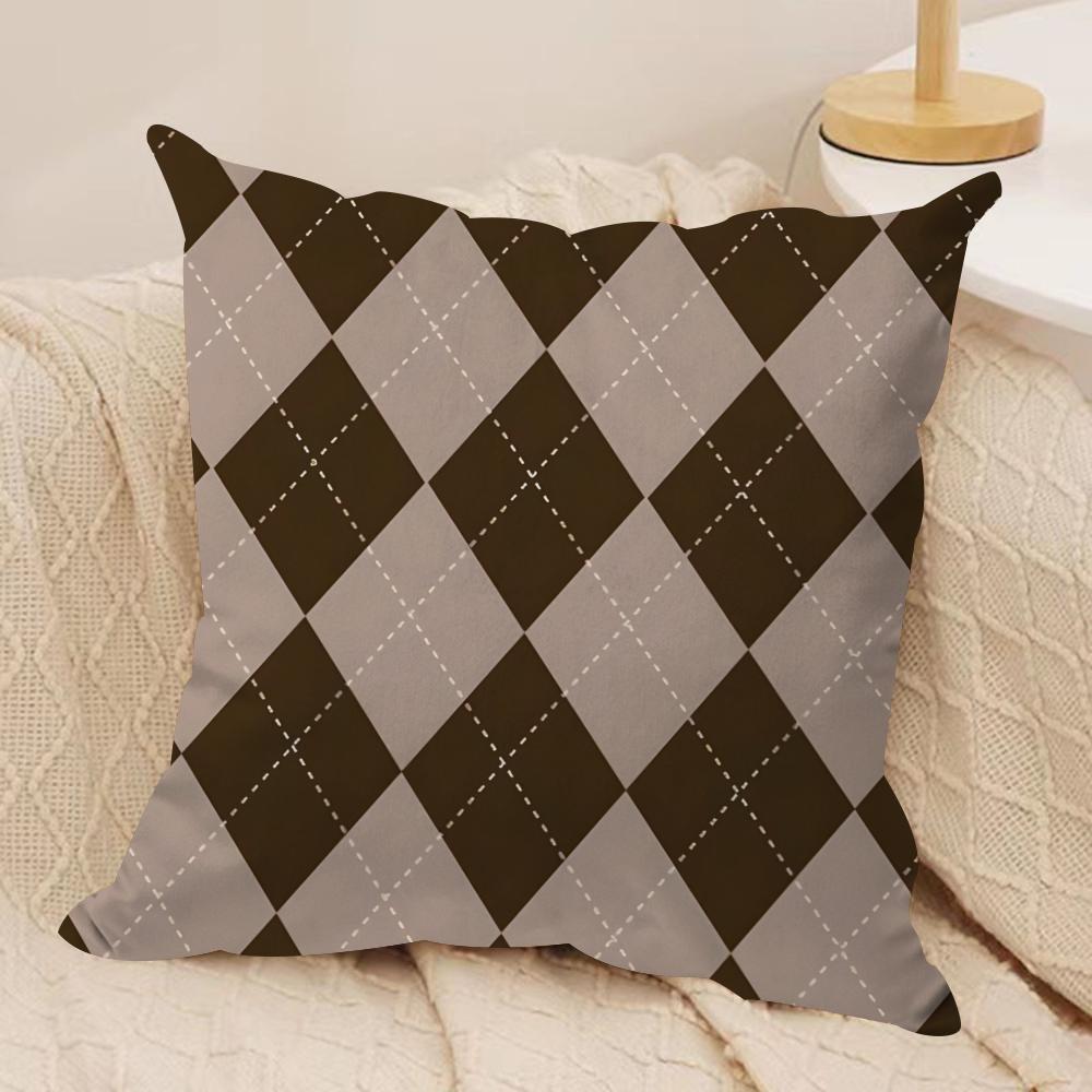 Christmas Plaid Cushion Cover Silky Short Plush DoubleSided Printed Pillow Case for Sofa All Seasons Home Decor Gift