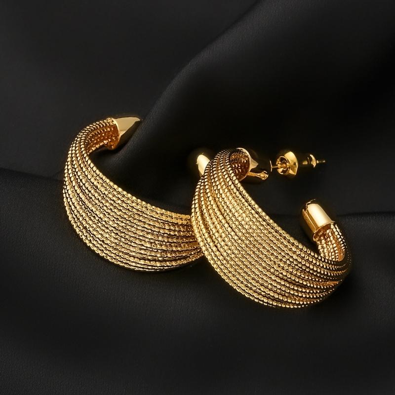 New Wide C-shaped Women's Dangle Earrings Gold Color Metal Geometric Statement Female Punk Fashion Ear Decoration new in
