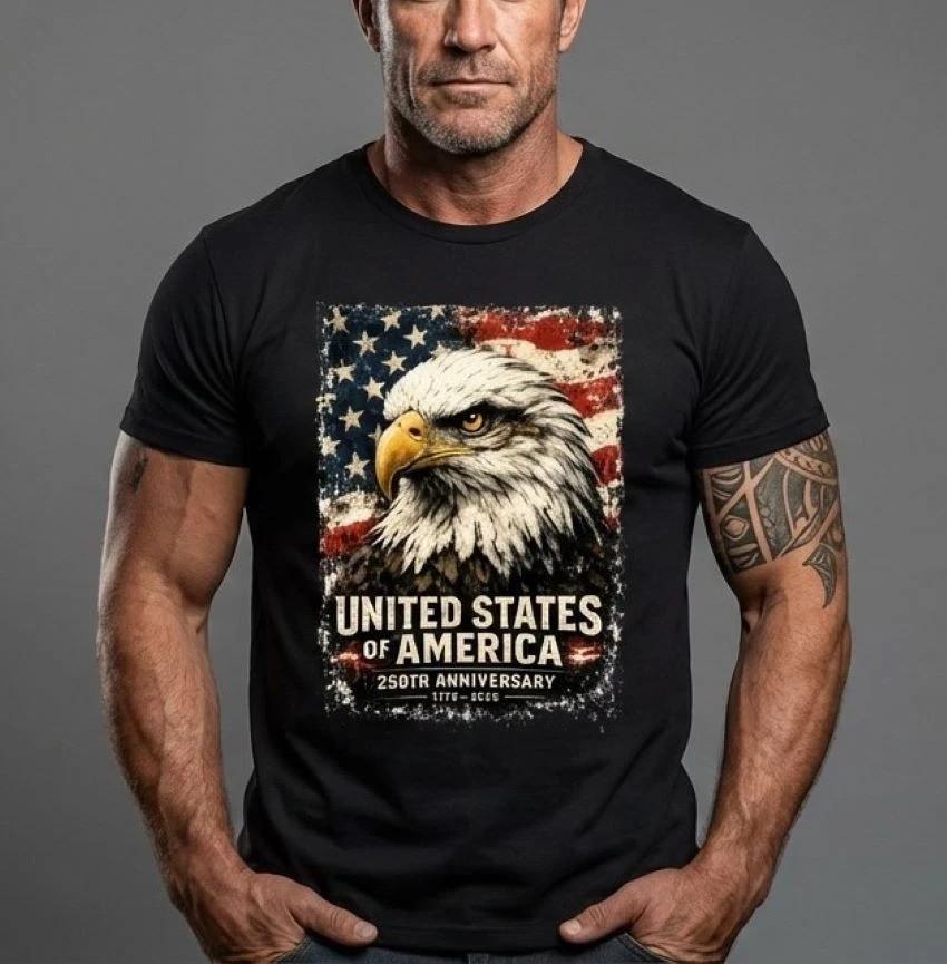 

250 Years Independence Day Anniversary America Flag Eagle TShirt Full Size S3X Unisex T-Shirt S