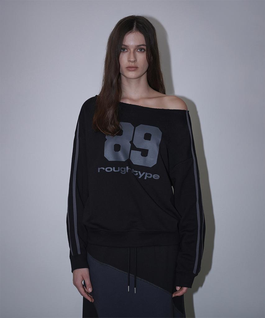 ROUGHTYPE Trackline Off-Shoulder Sweatshirt - Black