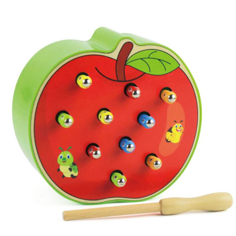 Magnetic Toy Funny Strawberry Shaped And 1 Wand And 10 Worm Game Toy Wooden Educational Toys For Preschool Kids Toddlers