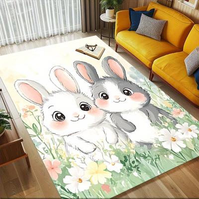 1pc Bunny Field Themed Rug for Home Decor, Non-slip Office Carpet, Chair Mat, Outdoor Mat, Christmas and Halloween Gifts-0731107