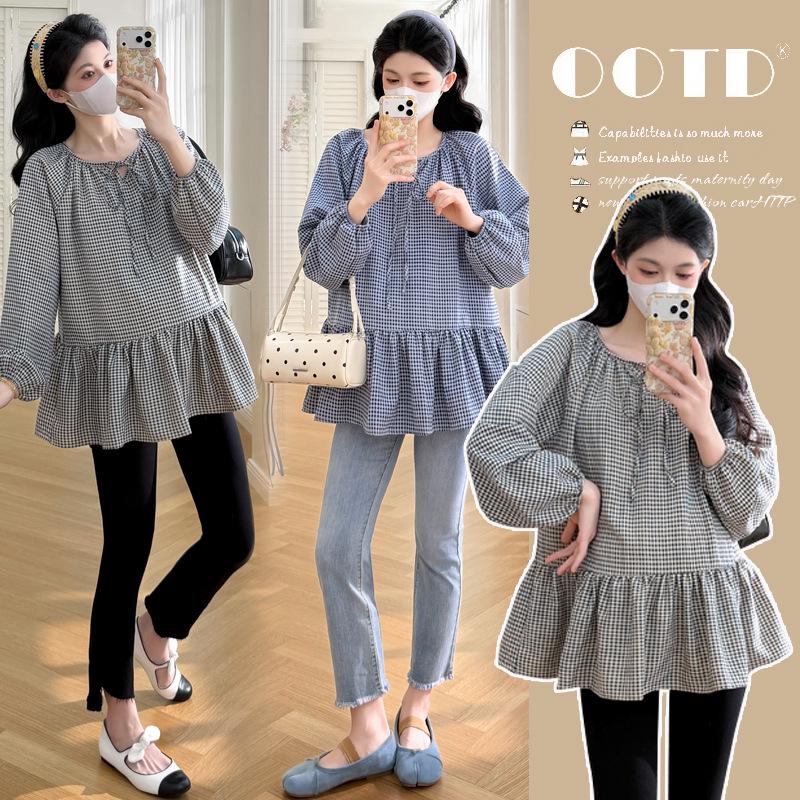 2026 Spring Fashion V-Neck Ruffle Maternity Blouse L