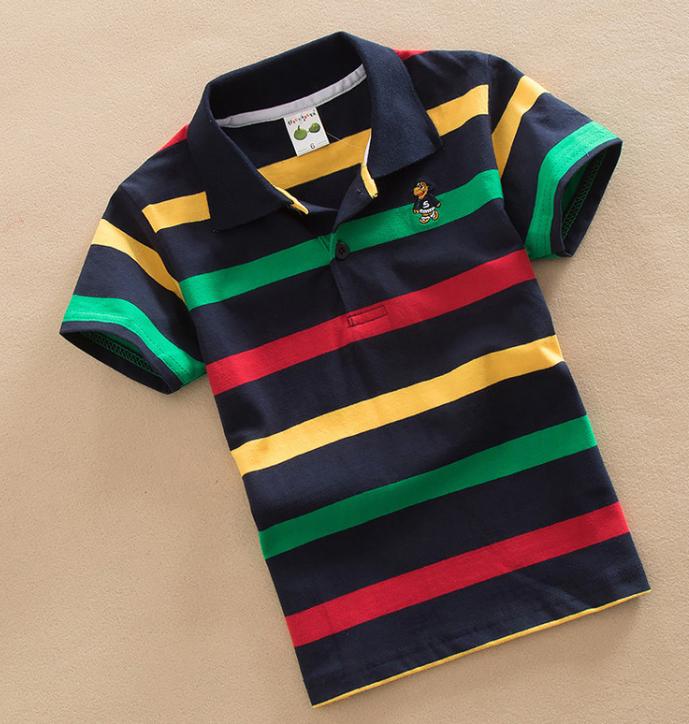 

Детские футболки-поло с коротким рукавом Летняя детская одежда Футболка для детей среднего и большого размера Футболка-поло из хлопка в полоску 100cm