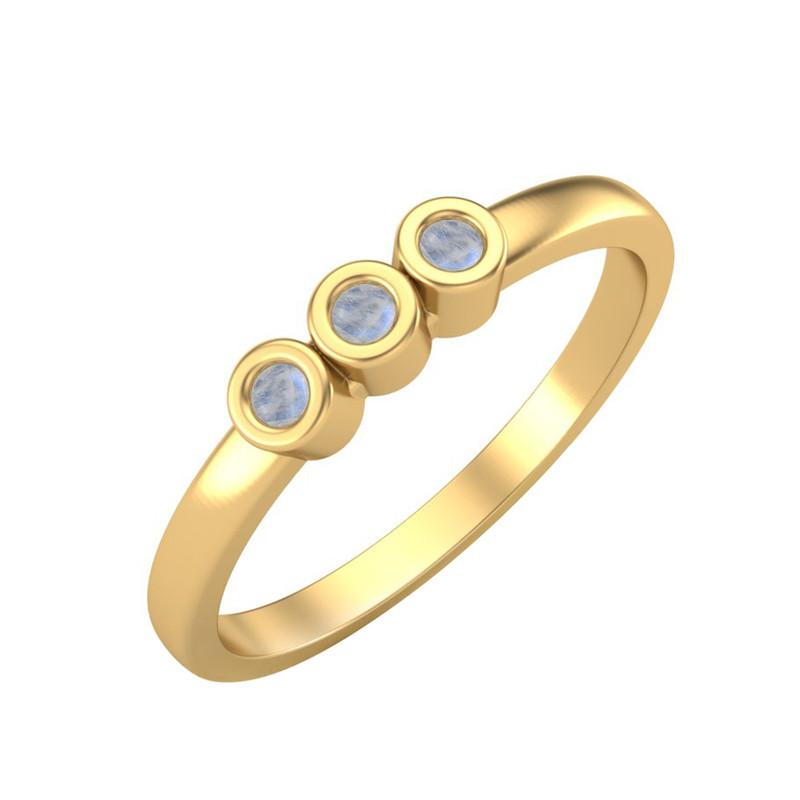Tiny Round Shape Moonstone Gemstone 925 Sterling Silver Gold Plated Three Stone Minimalist Women Engagement Ring 11.5