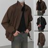 Autumn Jacket Men Lapel Long Sleeve Elastic Hem Zipper Placket Coat Solid Color Retro Style Casual Outwear