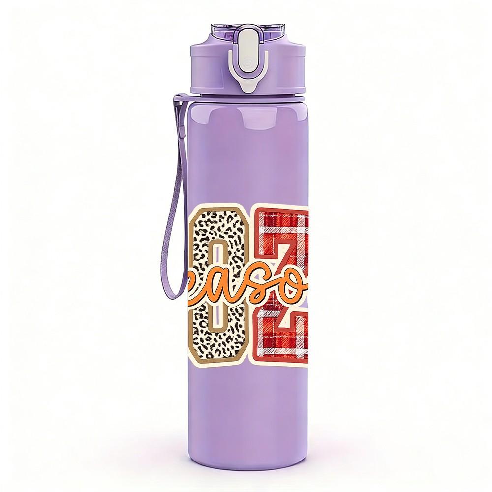 1PC Boy Mom Retro Stacked Letter Print 750ml Color Plastic Sports Water Bottle Leakproof Flip Straw Lid Suitable for Sports Office Home Use