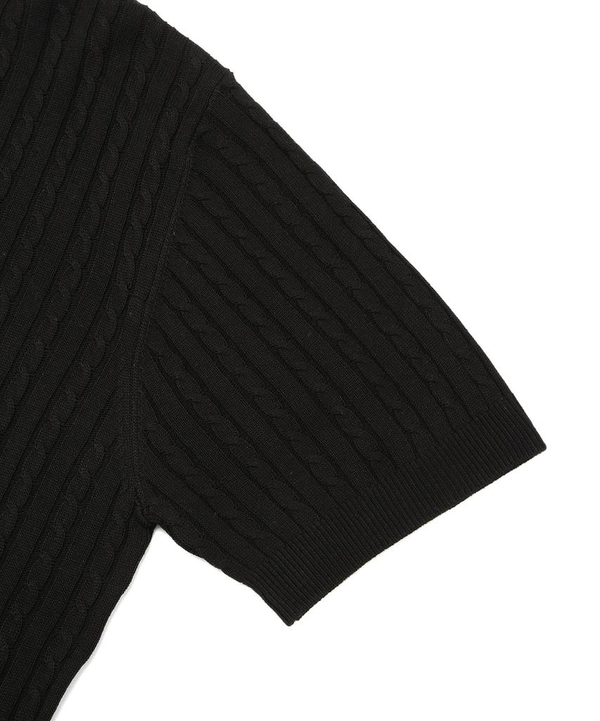 IL CORSO Essential Cable Collar Short Sleeve Knit Black Iesw5E502Bk