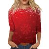 Dámský módní ležérní top se sedmirukávovým rukávem a vánočním potiskem s kulatým výstřihem