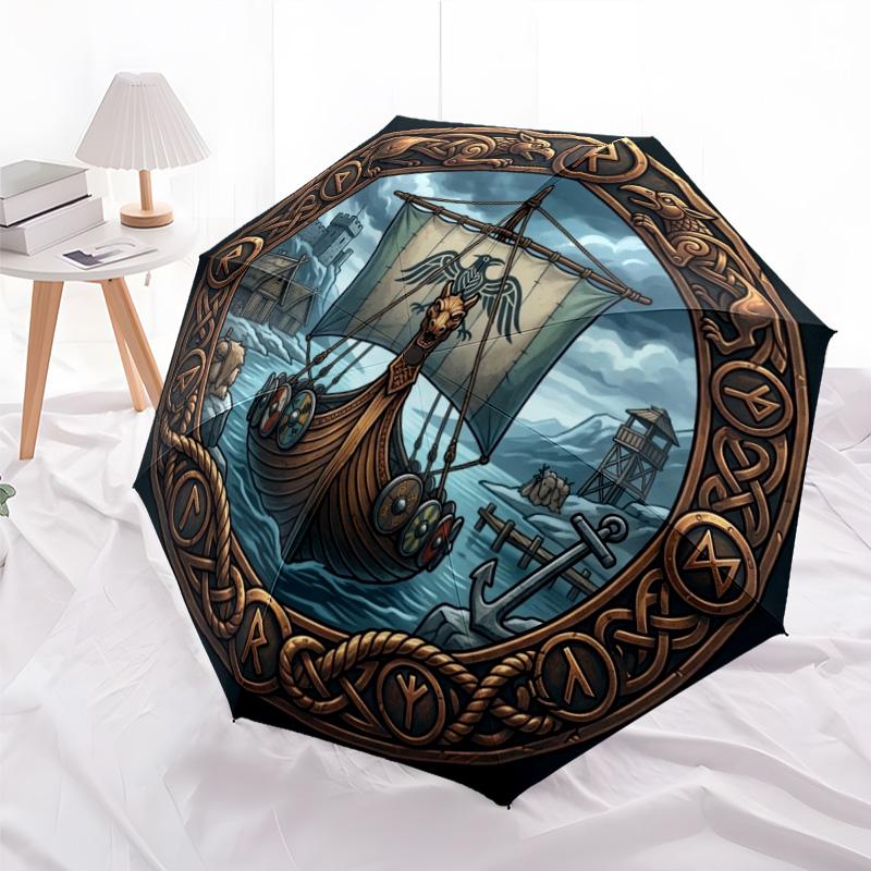 Ship Adventure pattern umbrella, portable and foldable design, 8 ribs, a casual accessory for Halloween, Christmas, and birthday gifts.