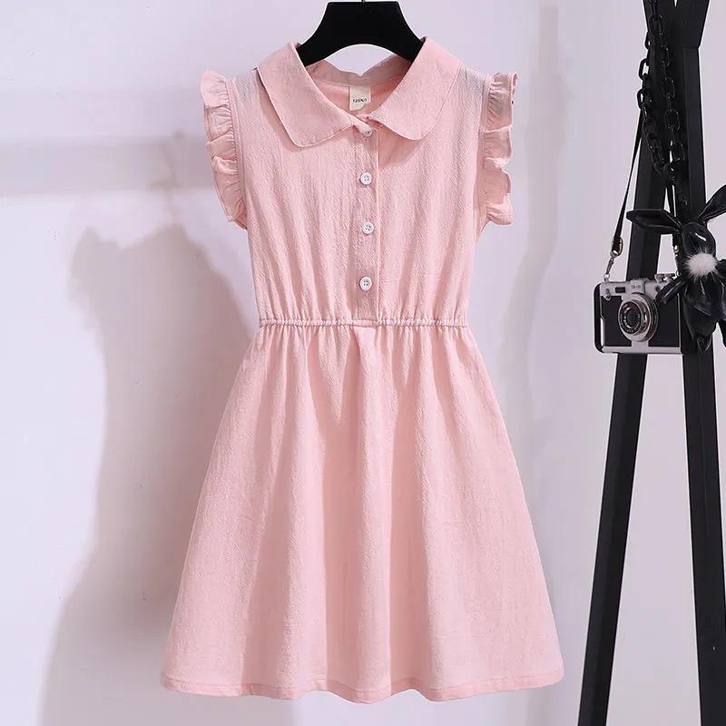 

Летние кружевные платья без рукавов для девочек – новые пляжные фасоны средней длины для подростков 160cm розовый