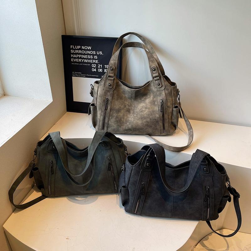 Retro large-capacity tote bag women's 2026 new matte texture crossbody shoulder bag fashion handbag