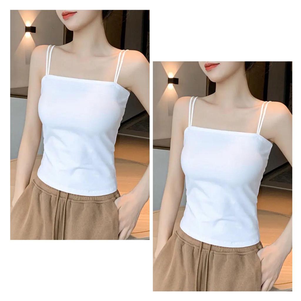 Women's Stylish Double Strap Camisole with Chest Pads - Beautiful Back and Sleeveless Form-Fitting Top