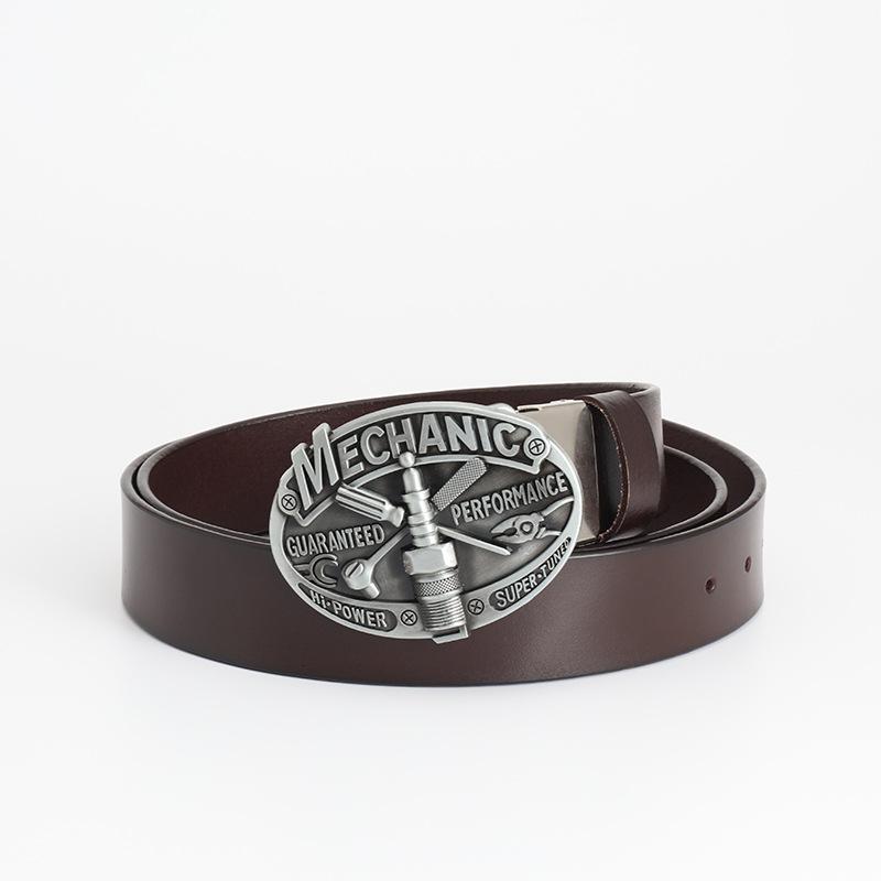 Retro New Men's Belt Cowhide Smooth Buckle Cowhide Belt Personalized Belt