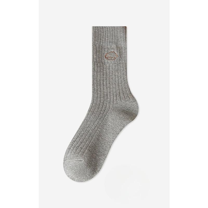 Women's Mid-calf Socks, Sweat-absorbing and Odor-proof Pure Cotton Socks, Breathable and Anti-pilling Pile Socks, Embroidered Versatile Socks