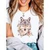 European Size Watercolor Wolf Print T-Shirt | Vibrant Floral and Foliage Design, Casual Crew Neck,Perfect Gift for Nature Lovers, Summer Tshirt