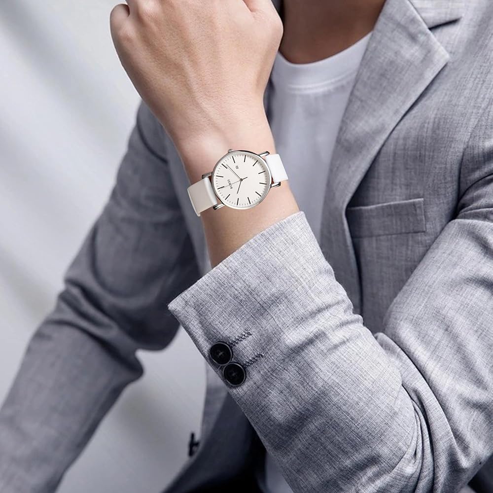 BUREI Men's Analog Watch Simple Stylish Waterproof White