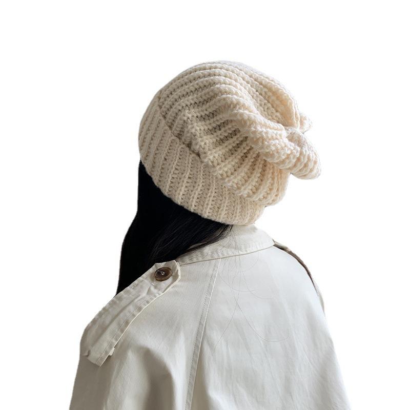 Korean-style slouchy hat for women, autumn and winter, plain thick woolen hat, large head circumference, makes the face look smaller, cold weather