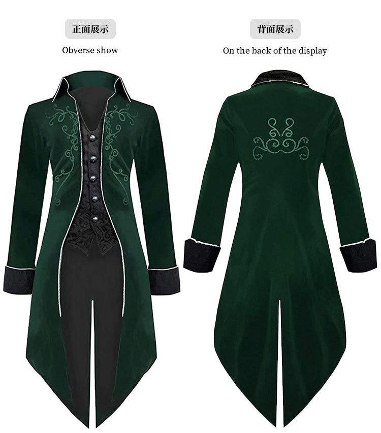 

Новый средневековый ретро смокинг средней длины панк мужское пальто Хэллоуин косплей вампир принц костюм джентльмена для выпускного XXL