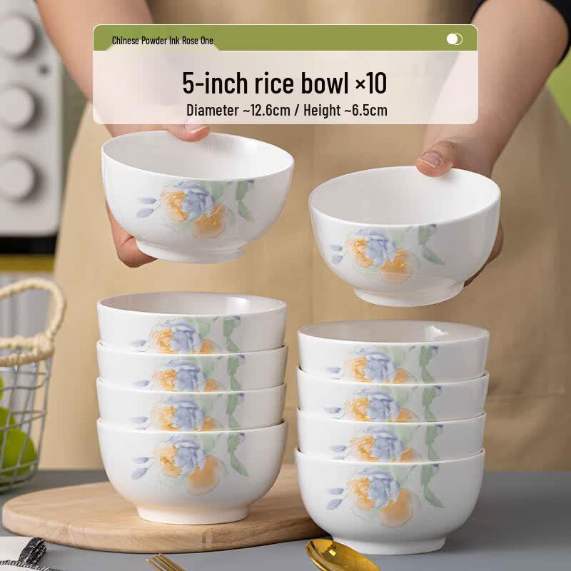 OIMG Pink Ink Rose Ceramic Salad Bowls
