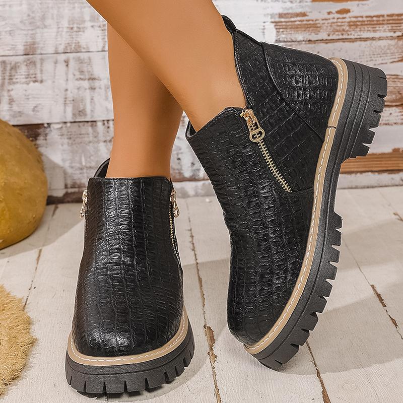 Pu Leather Ankle Boots for Women Double Zipper Up Fashion Boots Woman 2025 Spring Autumn Non Slip Platform Booties Female