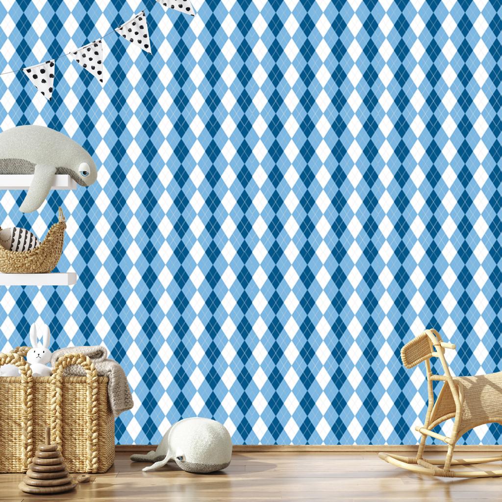 Blue Checkered Wallpaper for Living Room and Bedroom 50x1000