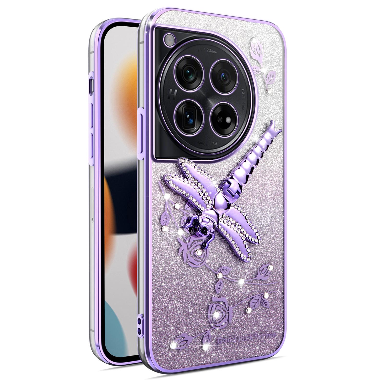 

KADEM For OnePlus 12 5G Case Dragonfly Kickstand TPU Flowers Glitter Phone Cover B