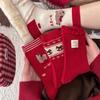 2026 Jahr des Pferdes Damen Dicke Rote Baumwollsocken - Niedliche Tierkreiszeichen Wadenhoch für Herbst/Winter