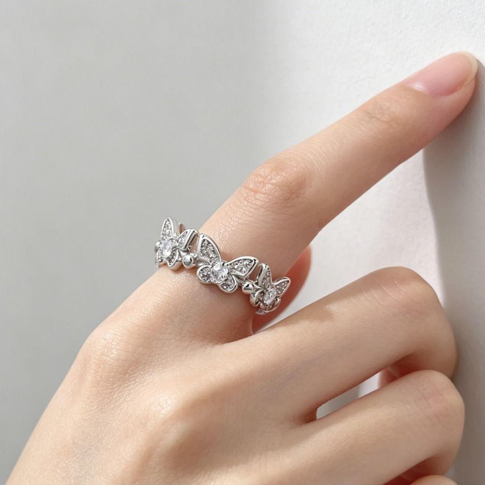 Minimalist Style Zircon Rings Vintage Finger Rings Stackable Butterfly Rings Girls Jewelry