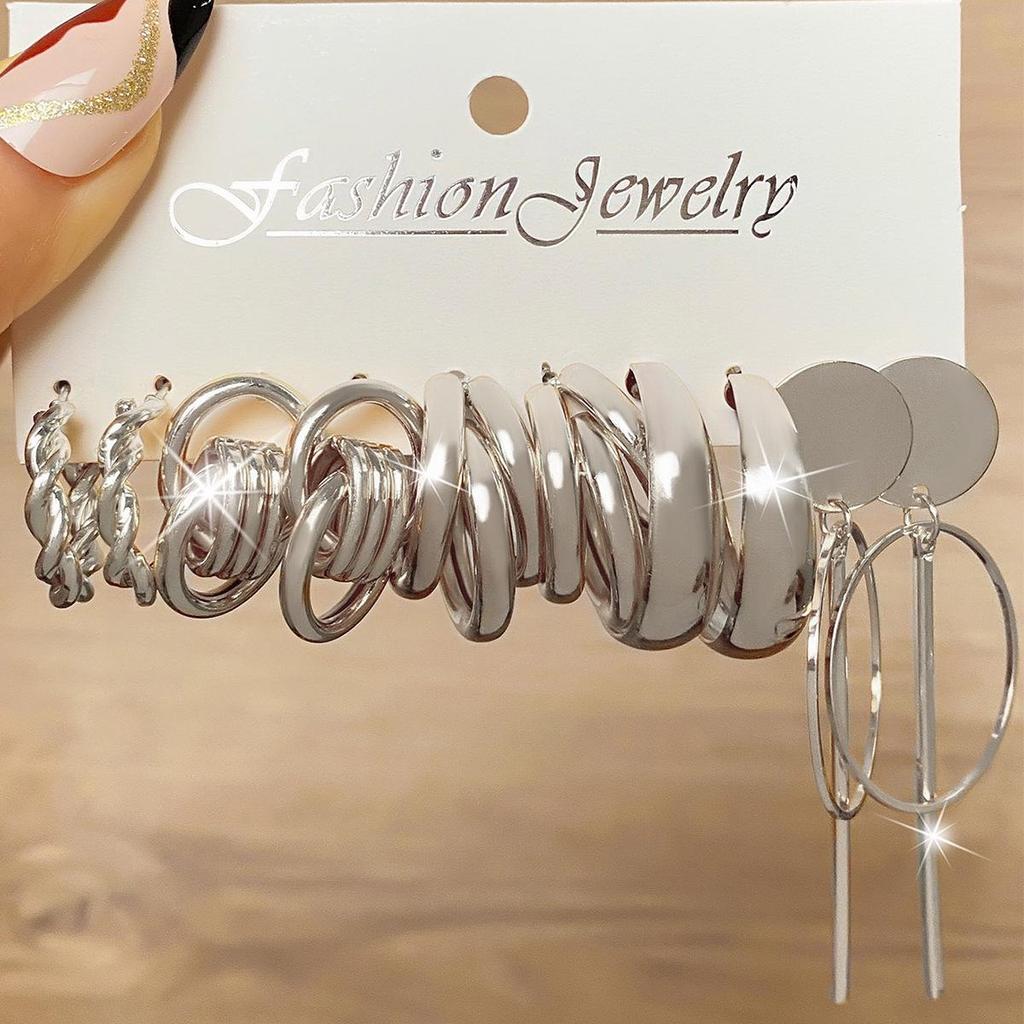 6-teiliges Übertriebenes Geometrisches Perlen- & Strass-Ohrring-Set für Damen