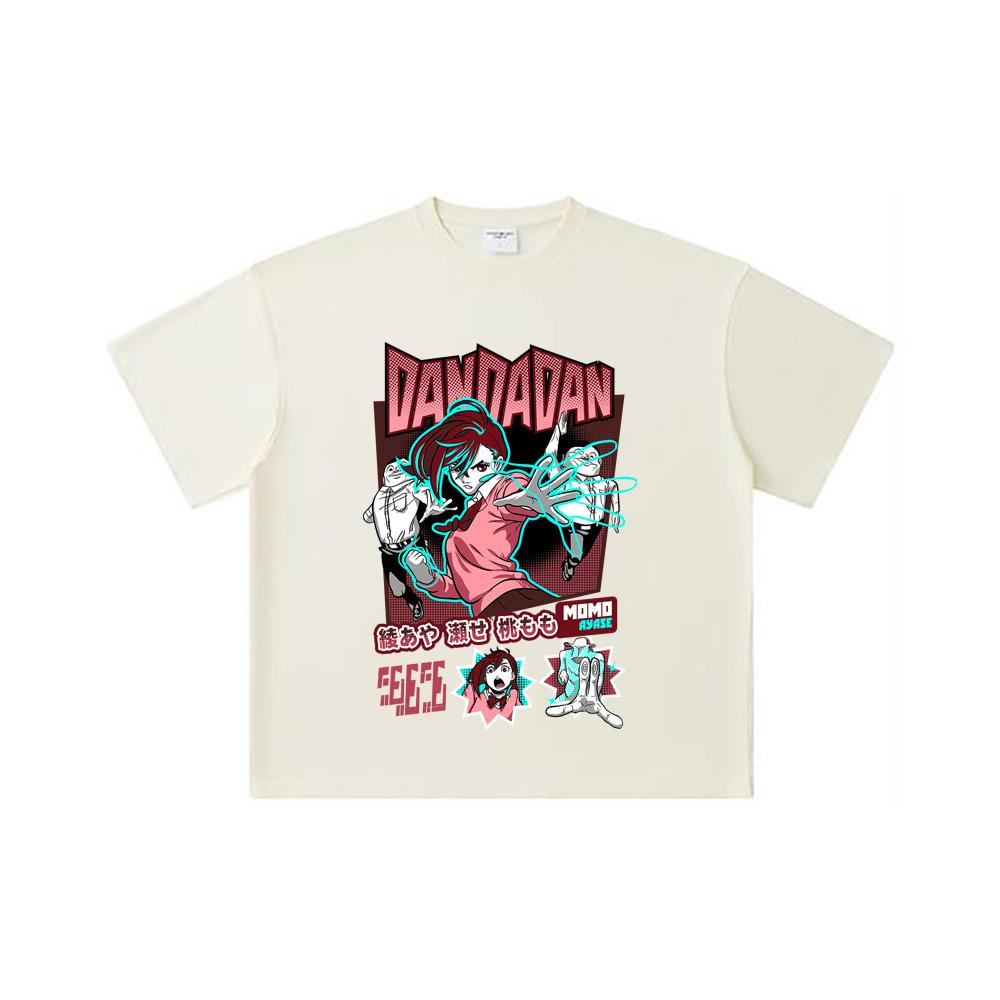 260 GSM Double Yarn 32 Count 100% Cotton Dandadan V15 Momo Print Unisex Heavy Cotton T Shirt