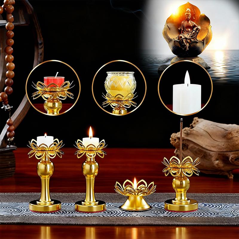 1PC Gold Temple Lotus Prayer Accessories Petal Candle Holder Sturdy Construction Buddhist Supplies Elegant