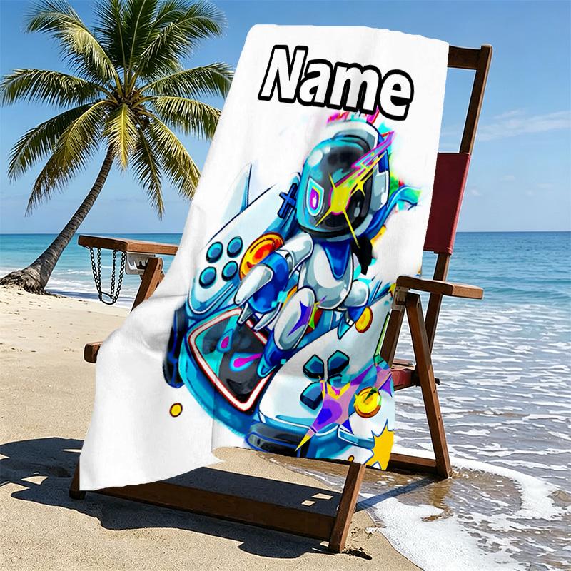 Custom Name Personalized Cosmic Bot Crew Print Beach Towel, for Trip Camping Beach Party Home Decor, Birthday Gift for Family & Friends