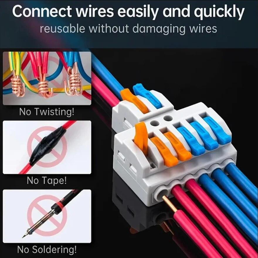 3PCS 2 in 6 out Quick Connection Terminal Quick Wire-To-Wire Connector Nylon Insulated Terminal Wire Connector Clamp Connection