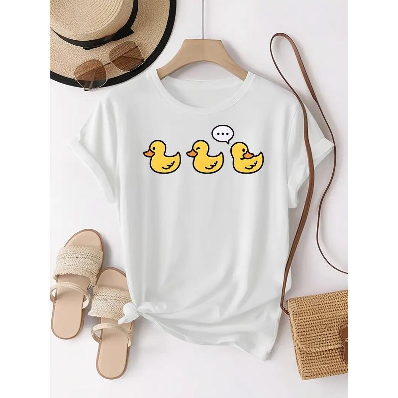 

Женская футболка с принтом «Три желтые утки» Круглый вырез Короткий рукав Милый Повседневный Личностный узор Топ S белый