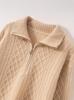 2025 Autumn/Winter Blue Slimming Cable Knit Cashmere Sweater with Lapel and Half-Zip