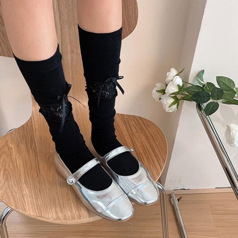 Women Lace Patchwork Calf Sock Knee Length Socks Lacing Up Knee Sock Fashion Mesh Knee Stockings Sexy Mesh Calf Socks