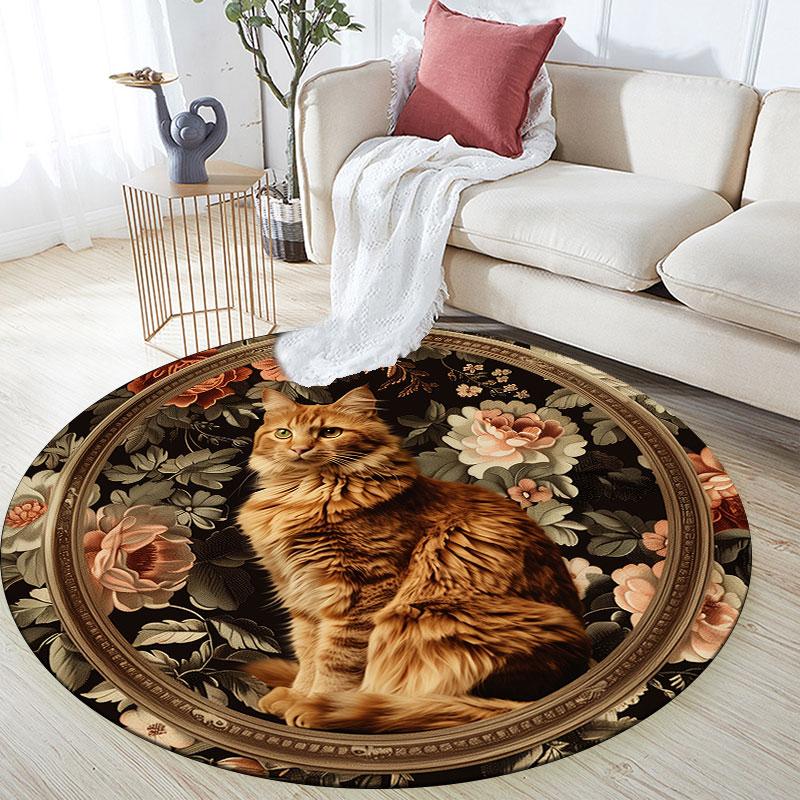Vintage Cats pattern round rug,Carpet Rug for Living Room Bedroom Playroom ,Non-slip Floor Mat,Holiday Gifts and Birthday Gifts.