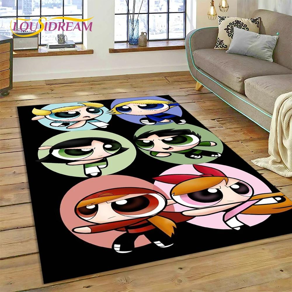 Animacinis Mielas P-Powerpuff Mergaitės Kilimas Kilimėlis Miegamajam Svetainei Namų Sofos Dekoravimas, Vaikų Žaidimų Didelis Dekoras Grindų Kilimėlis Dovana