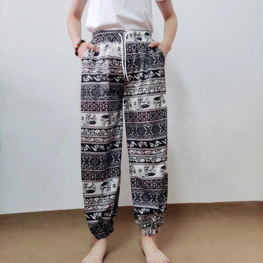 Elephant Jump Pants Pocket Adjustable Elastic High Waistband Strap Unisex Man Women Print Thailand Casual Streetwear Beach Bohemian Retro Vintage