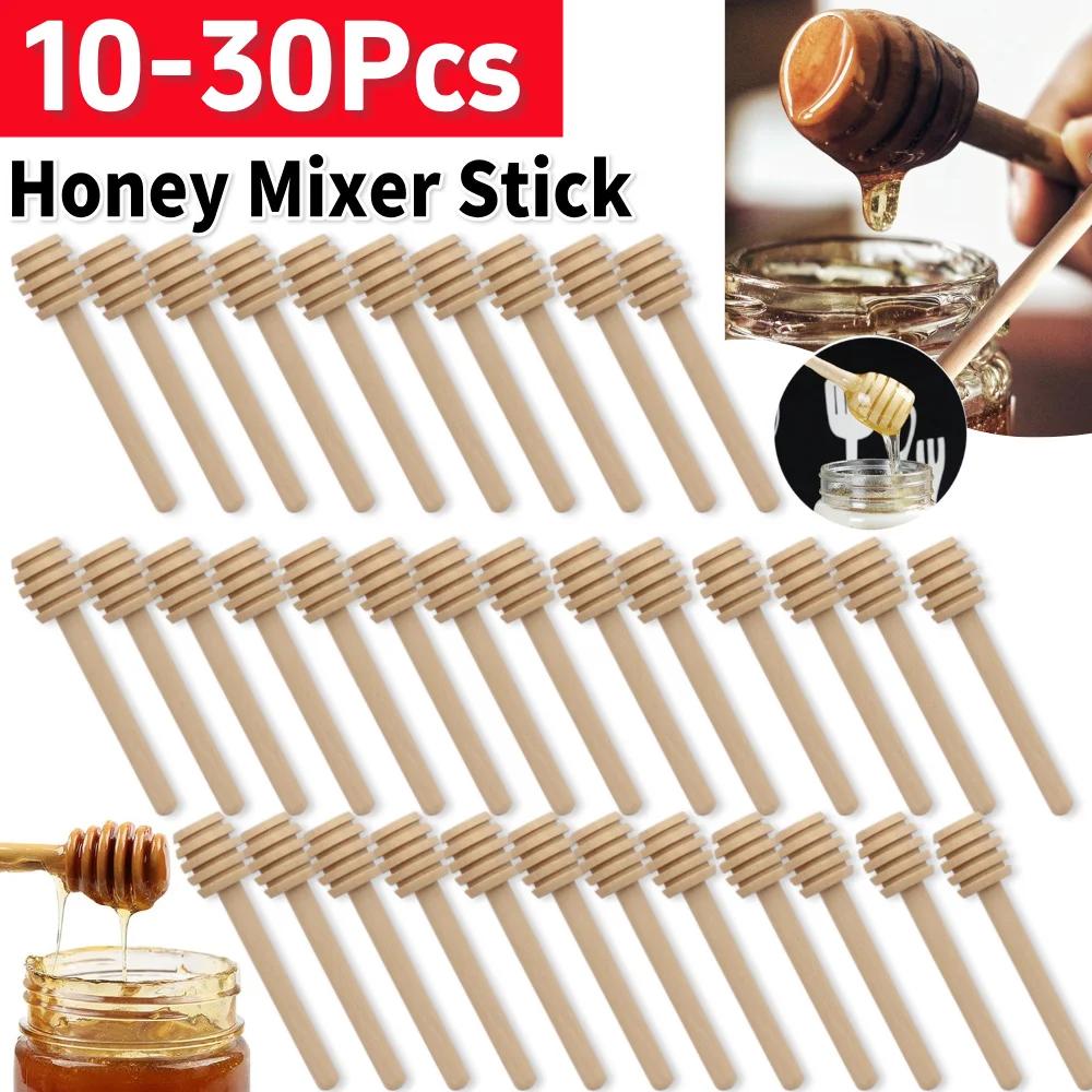 1-30pcs Mini Honey Stir Bar Mixing Handle Jar Spoon Practical Wood Dipper Honey Long Stick Supplies Honey Kitchen Tools