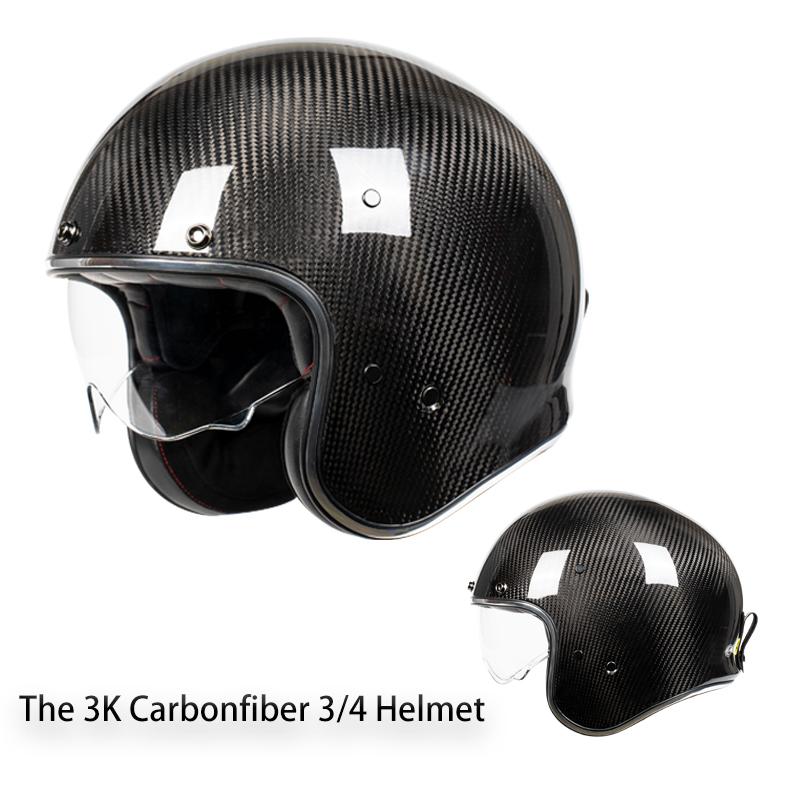 2025 Vintage Adults Motorcycle Jet Helmet Open Face 3/4 Helmet Carbonfiber Racing Riding Cruise Helmet Capacete with Headset DOT