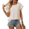 Women's Spring and Summer New Solid Colour Round Neck Sweet Short-sleeved T-shirt Hollowed Out Tops