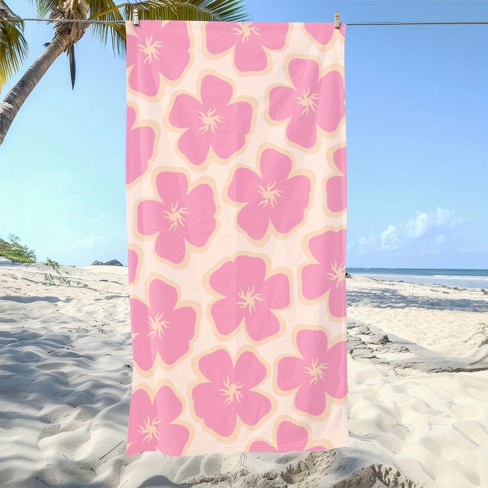 

Soft Pink Floral Lightweight Beach Towel, Absorbent Stylish for Summer Beach Pool Hand Towel W30*H60(CM)